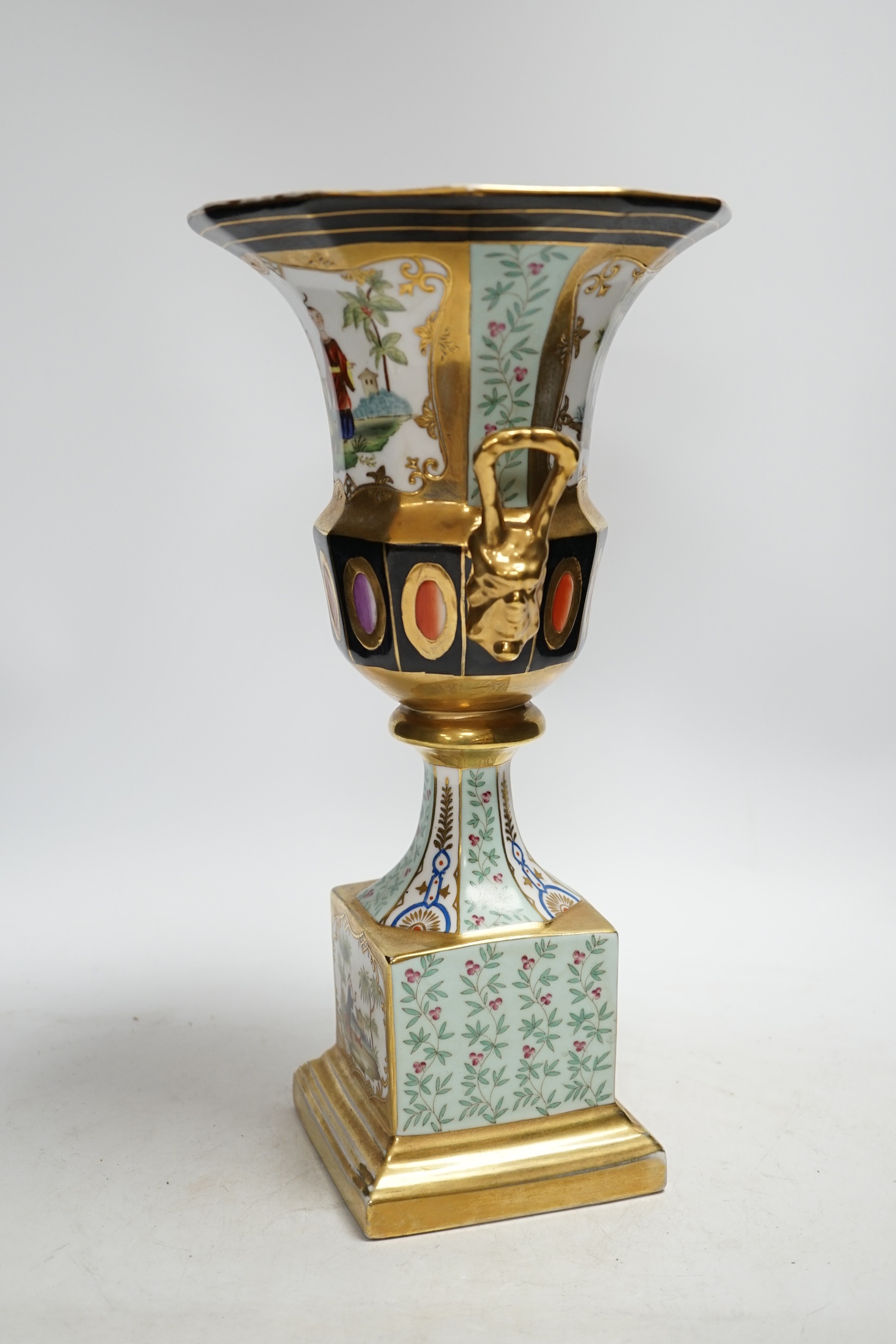 A Crown Derby style chinoiserie urn, 35cm